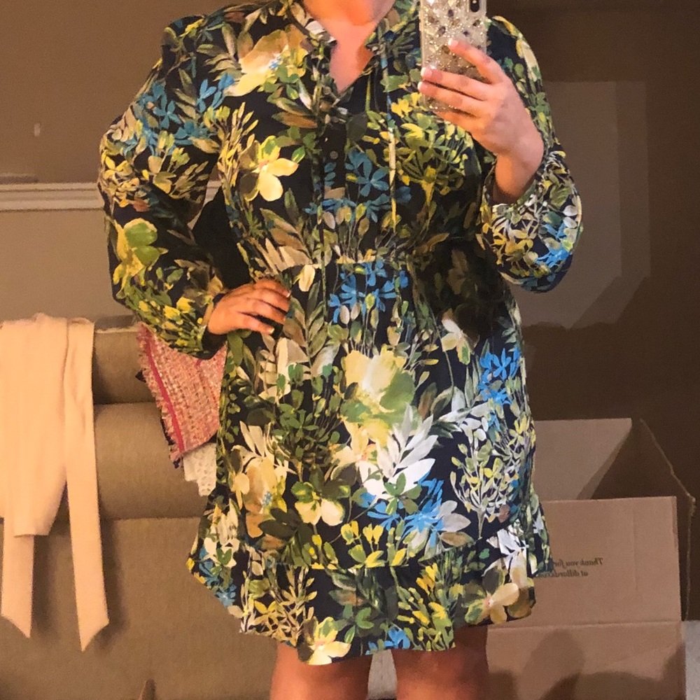 J Crew- silk, floral long sleeve dress, szXL